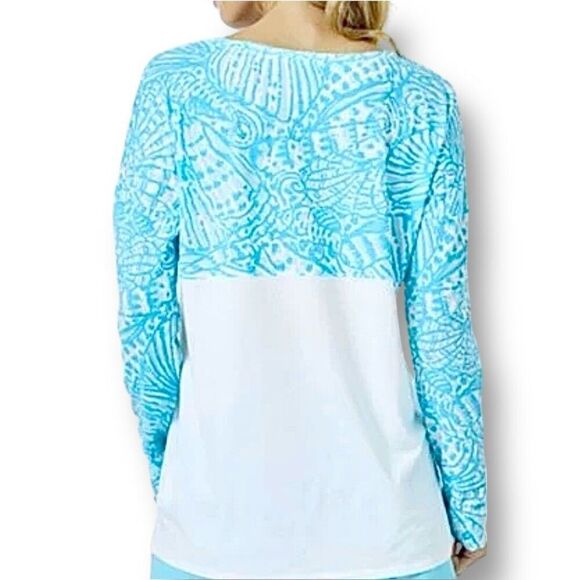 Lilly Pulitzer XXS Blue Sea Print Finn Top Long Sleeve NWOT Coastal Resort Tee - Picture 4 of 8